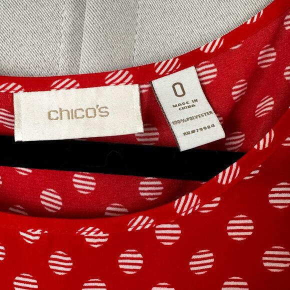 Women's Chico's Red & White Polka Dot Side Tie Cap Sleeve Blouse- Size 0- Small - Picture 3 of 5